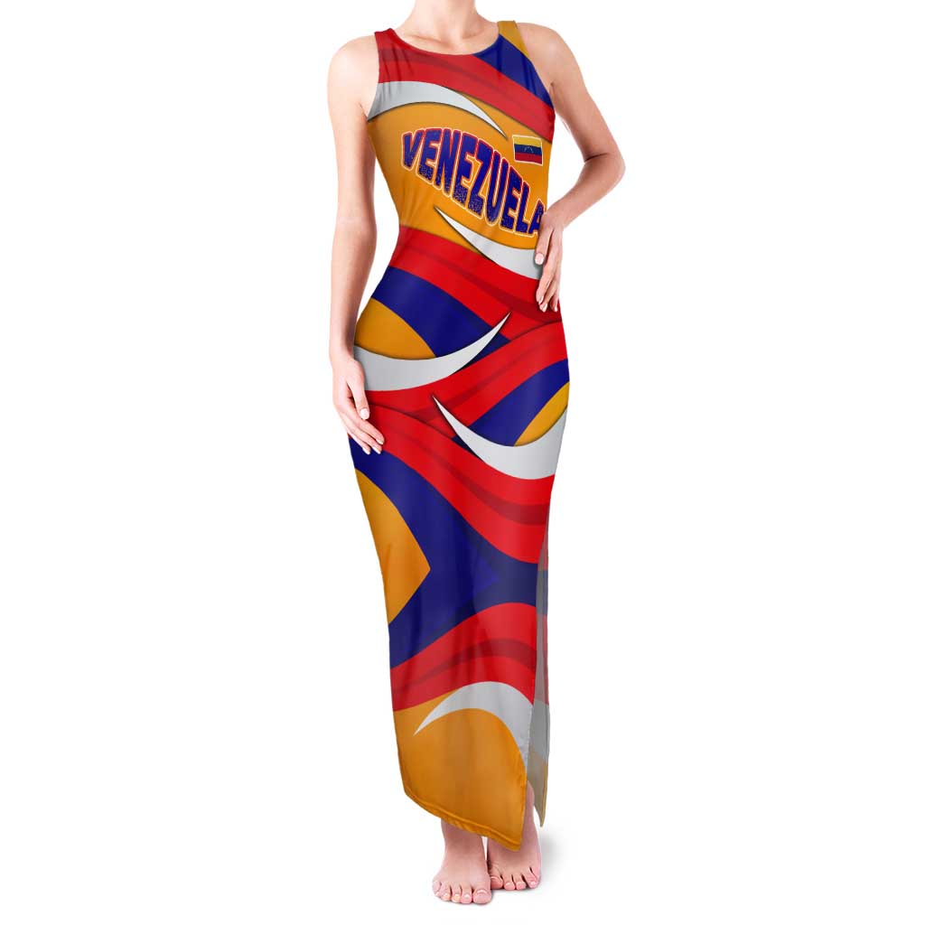 Venezuela Tank Maxi Dress with Yellow Red Blue Flag Stripe Wave Spirit