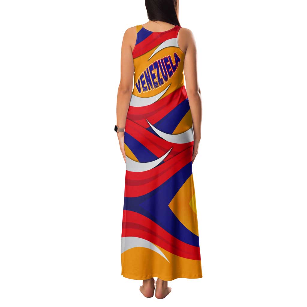 Venezuela Tank Maxi Dress with Yellow Red Blue Flag Stripe Wave Spirit