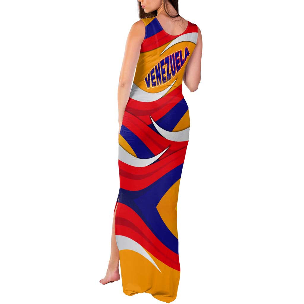 Venezuela Tank Maxi Dress with Yellow Red Blue Flag Stripe Wave Spirit