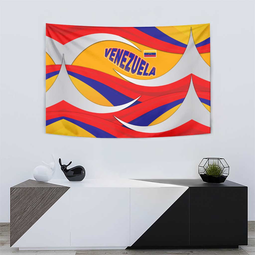 Venezuela Tapestry with Yellow Red Blue Flag Stripe Wave Spirit