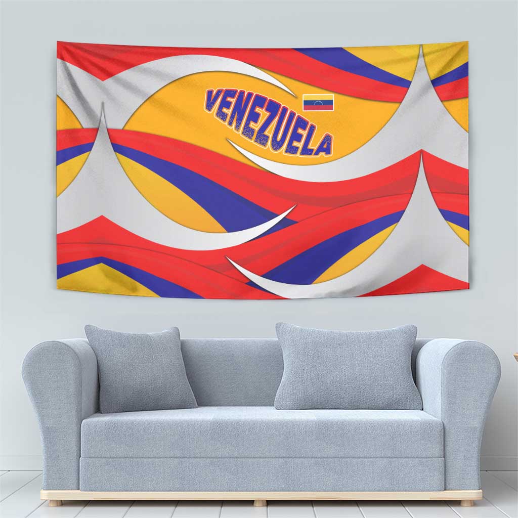 Venezuela Tapestry with Yellow Red Blue Flag Stripe Wave Spirit