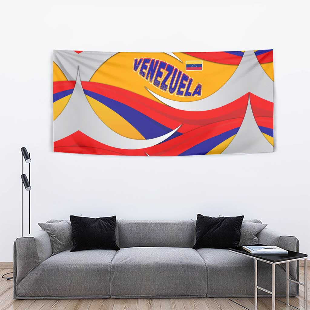 Venezuela Tapestry with Yellow Red Blue Flag Stripe Wave Spirit