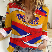 Venezuela Women Casual Shirt with Yellow Red Blue Flag Stripe Wave Spirit