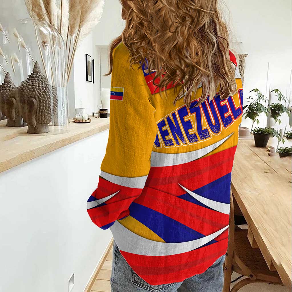 Venezuela Women Casual Shirt with Yellow Red Blue Flag Stripe Wave Spirit