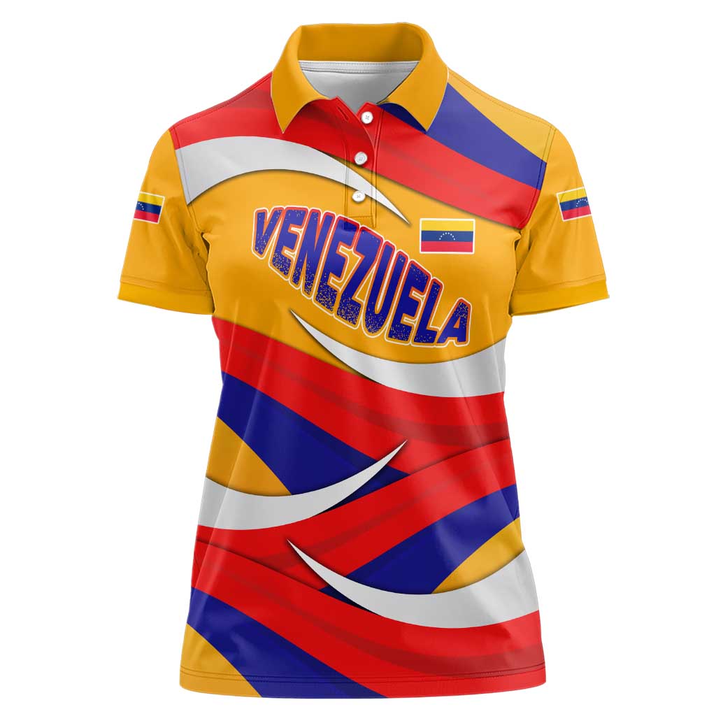 Venezuela Women Polo Shirt with Yellow Red Blue Flag Stripe Wave Spirit