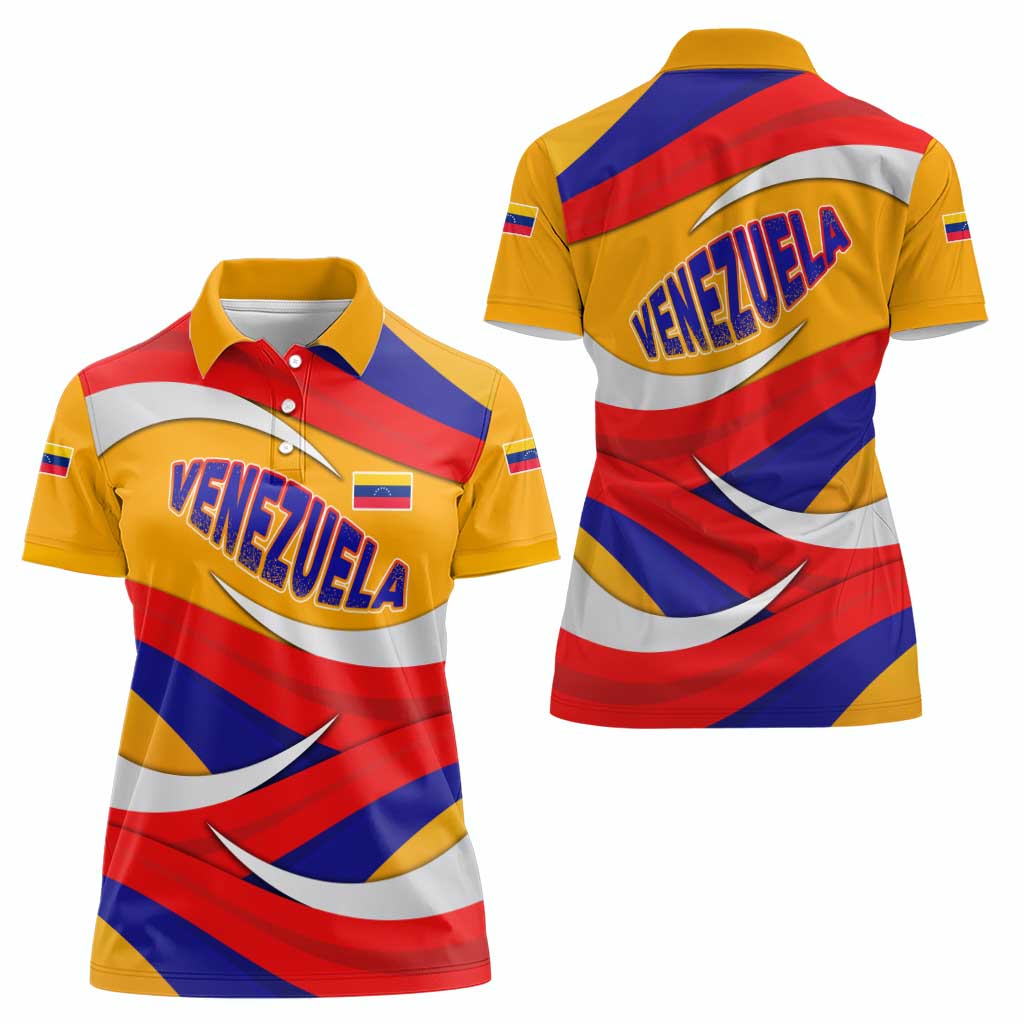 Venezuela Women Polo Shirt with Yellow Red Blue Flag Stripe Wave Spirit