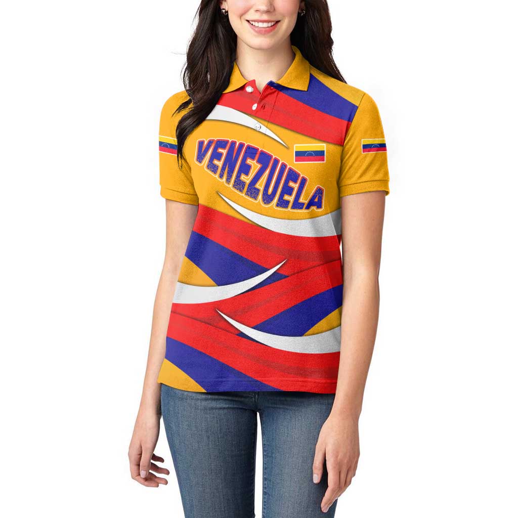 Venezuela Women Polo Shirt with Yellow Red Blue Flag Stripe Wave Spirit