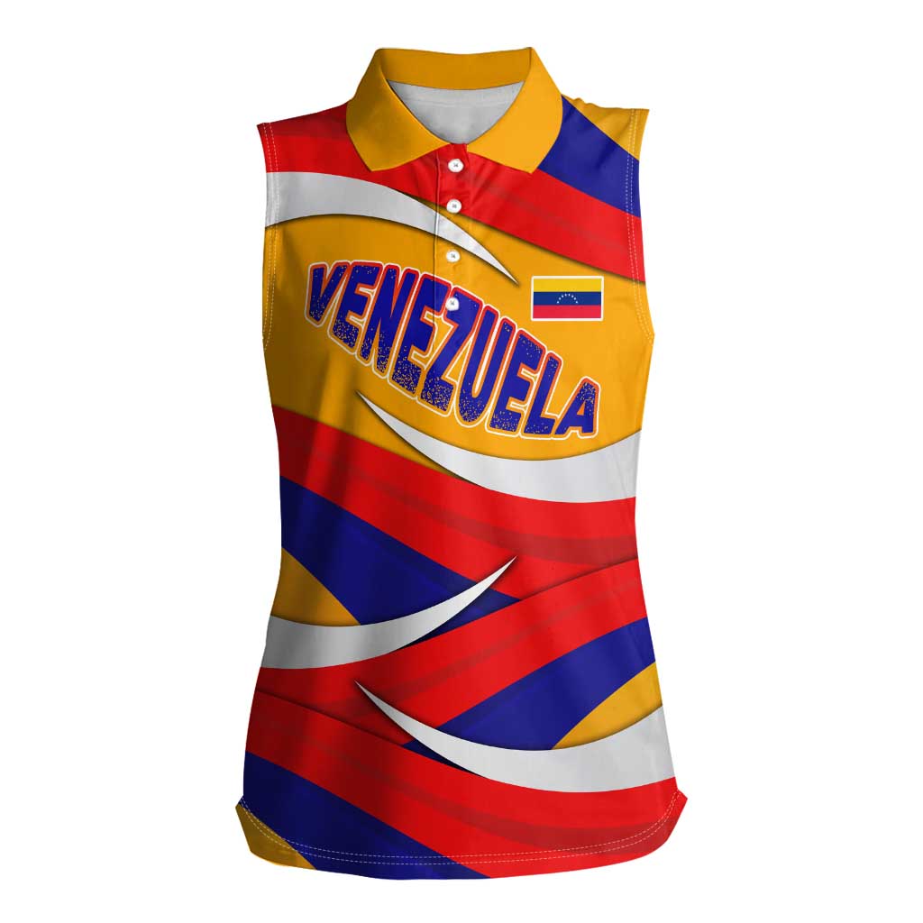 Venezuela Women Sleeveless Polo Shirt with Yellow Red Blue Flag Stripe Wave Spirit