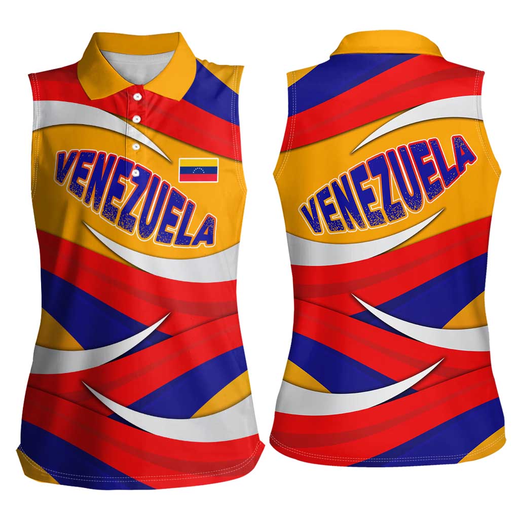 Venezuela Women Sleeveless Polo Shirt with Yellow Red Blue Flag Stripe Wave Spirit