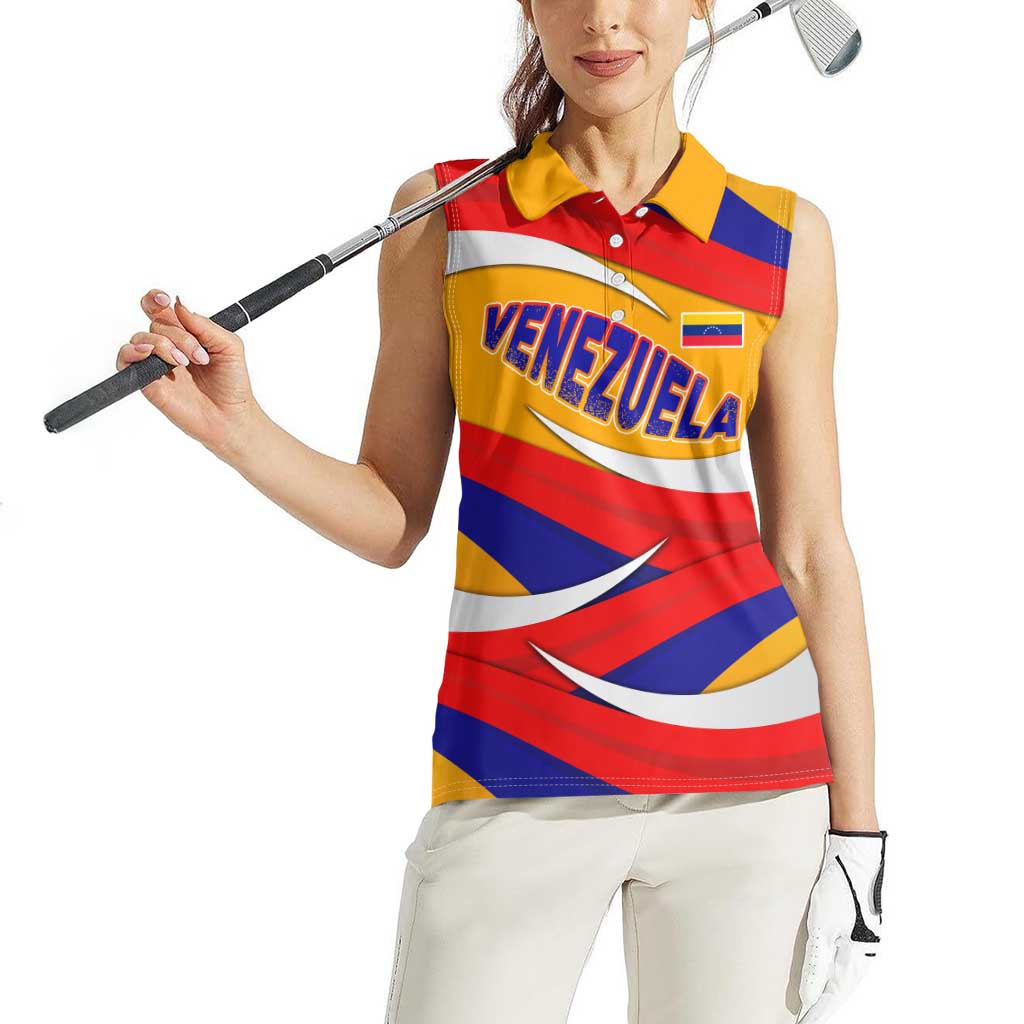 Venezuela Women Sleeveless Polo Shirt with Yellow Red Blue Flag Stripe Wave Spirit