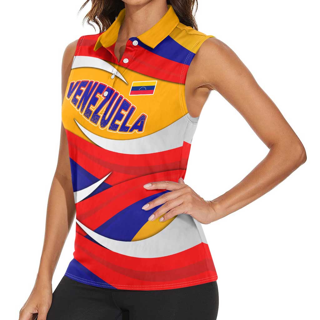 Venezuela Women Sleeveless Polo Shirt with Yellow Red Blue Flag Stripe Wave Spirit