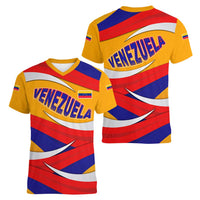 Venezuela Women V-Neck T-Shirt with Yellow Red Blue Flag Stripe Wave Spirit