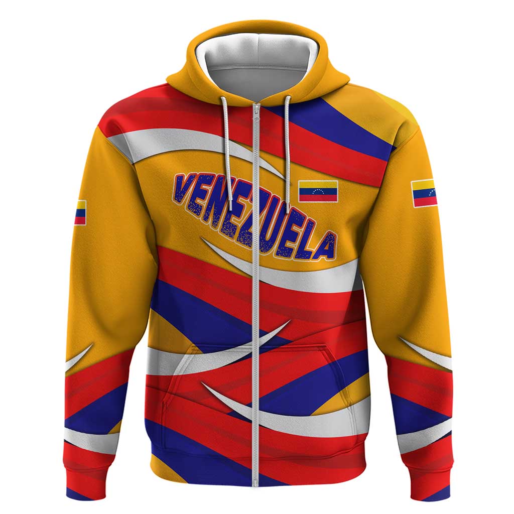 Venezuela Zip Hoodie with Yellow Red Blue Flag Stripe Wave Spirit