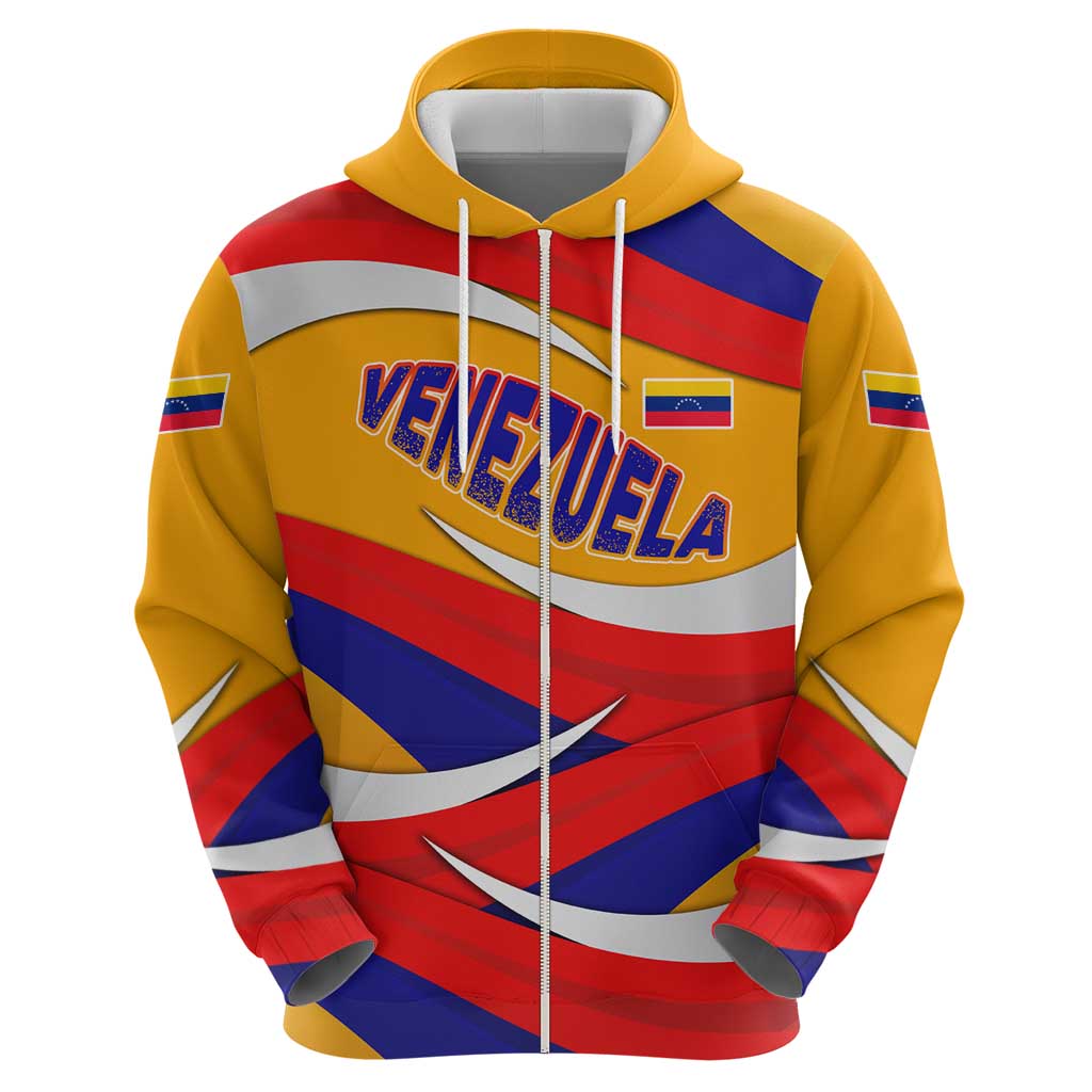 Venezuela Zip Hoodie with Yellow Red Blue Flag Stripe Wave Spirit