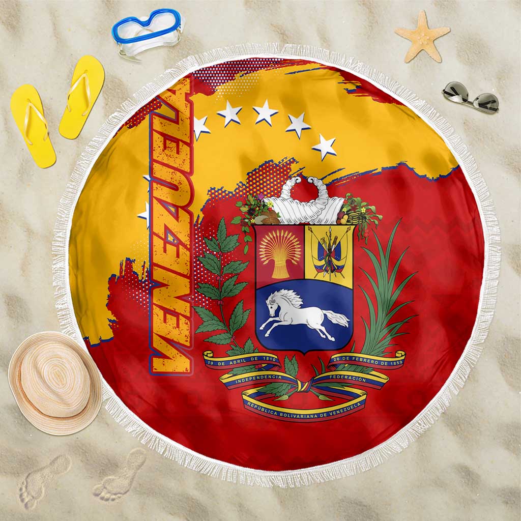 Venezuela Beach Blanket with National Coat of Arms Flag Map Spirit
