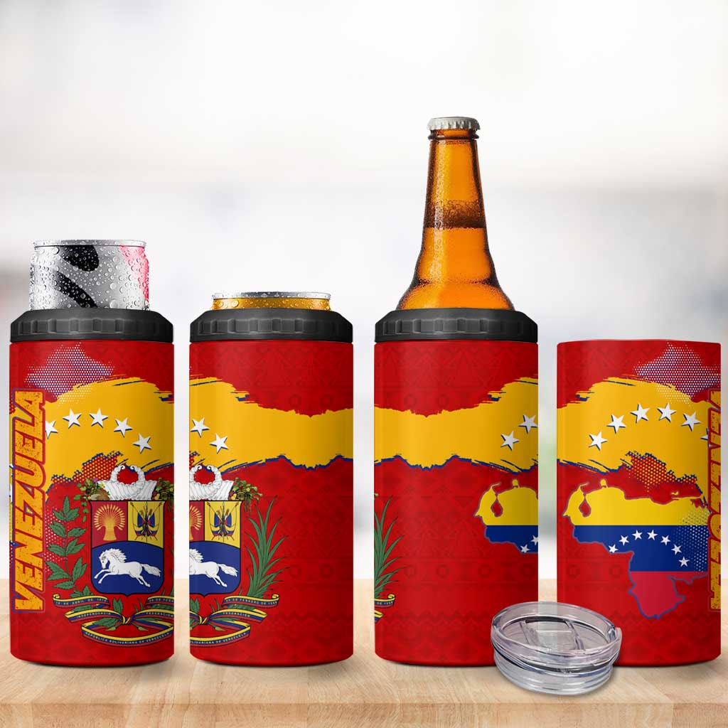 Venezuela 4 in 1 Can Cooler Tumbler with National Coat of Arms Flag Map Spirit