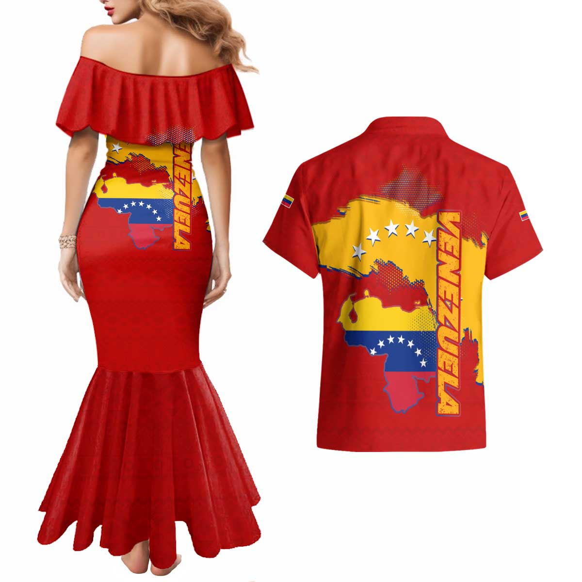 Venezuela Couples Matching Mermaid Dress and Hawaiian Shirt with National Coat of Arms Flag Map Spirit