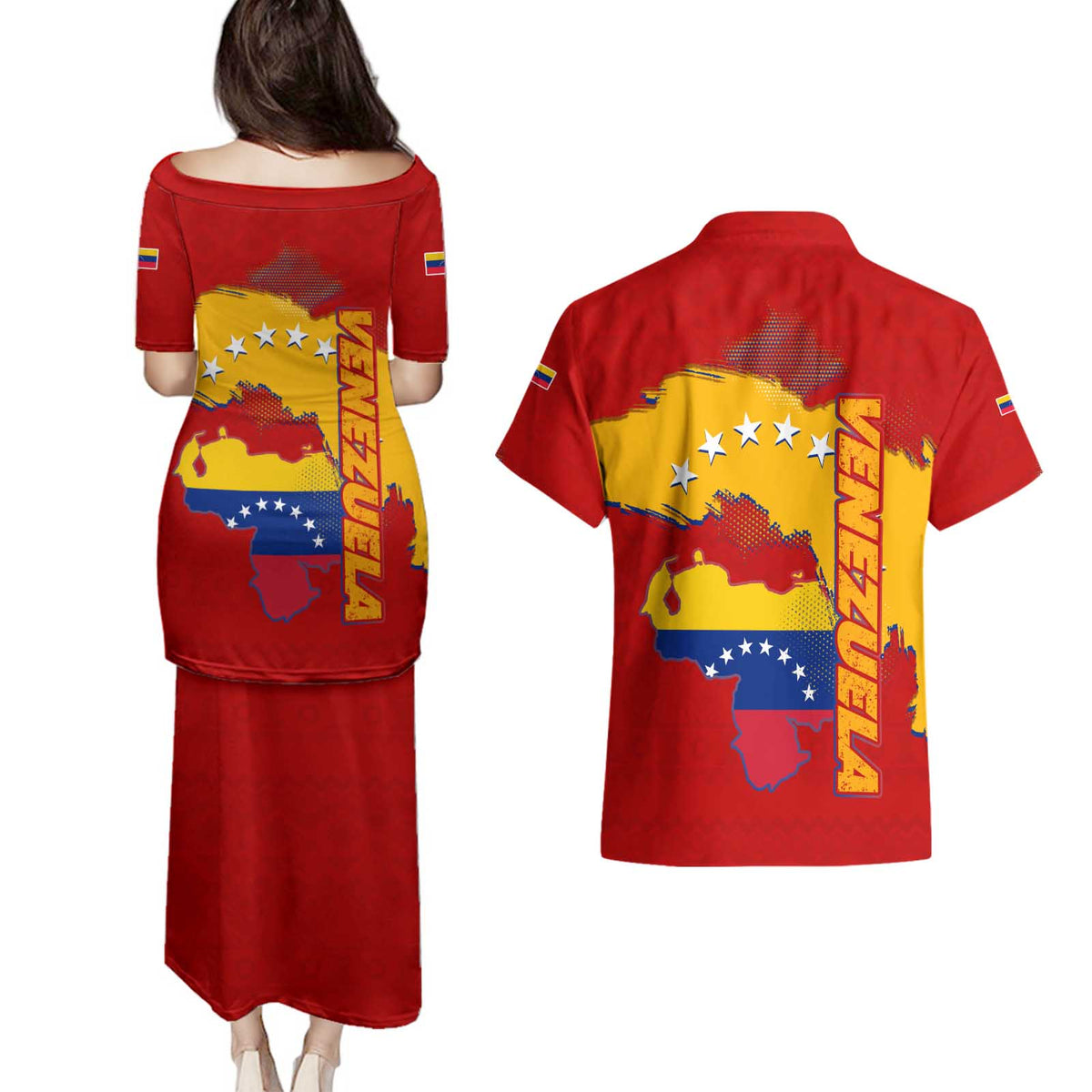 Venezuela Couples Matching Puletasi and Hawaiian Shirt with National Coat of Arms Flag Map Spirit