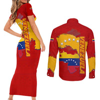 Venezuela Couples Matching Short Sleeve Bodycon Dress and Long Sleeve Button Shirt with National Coat of Arms Flag Map Spirit