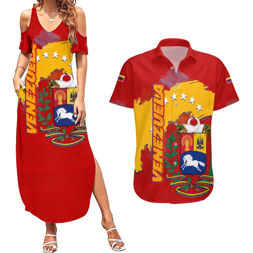 Venezuela Couples Matching Summer Maxi Dress and Hawaiian Shirt with National Coat of Arms Flag Map Spirit