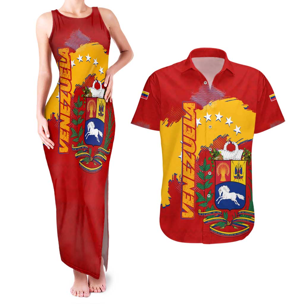 Venezuela Couples Matching Tank Maxi Dress and Hawaiian Shirt with National Coat of Arms Flag Map Spirit
