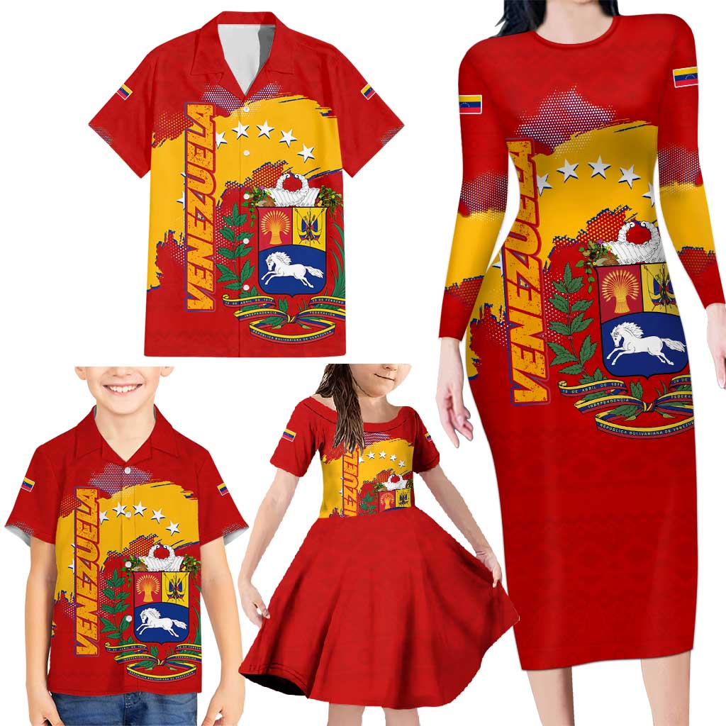 Venezuela Family Matching Long Sleeve Bodycon Dress and Hawaiian Shirt with National Coat of Arms Flag Map Spirit