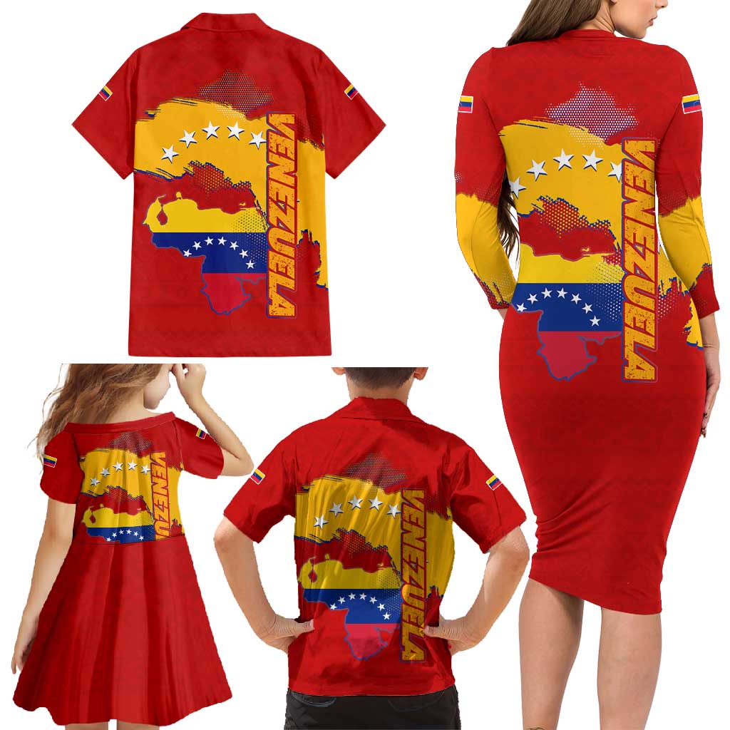 Venezuela Family Matching Long Sleeve Bodycon Dress and Hawaiian Shirt with National Coat of Arms Flag Map Spirit