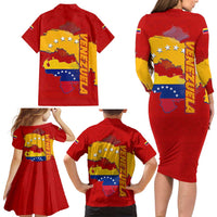 Venezuela Family Matching Long Sleeve Bodycon Dress and Hawaiian Shirt with National Coat of Arms Flag Map Spirit