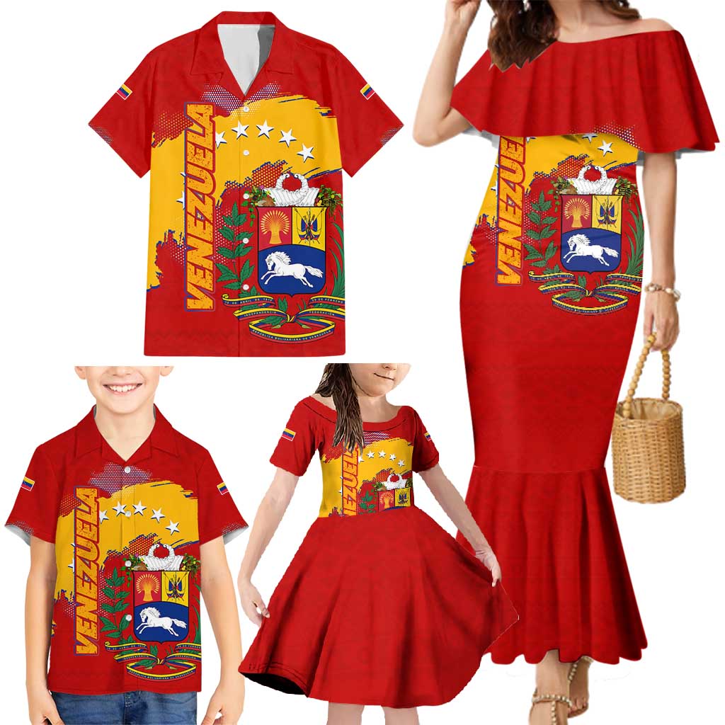 Venezuela Family Matching Mermaid Dress and Hawaiian Shirt with National Coat of Arms Flag Map Spirit
