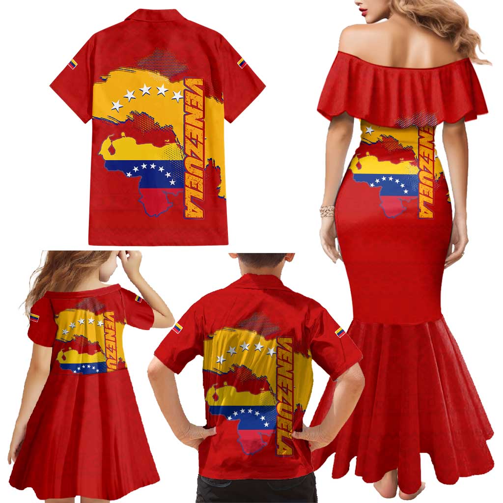 Venezuela Family Matching Mermaid Dress and Hawaiian Shirt with National Coat of Arms Flag Map Spirit