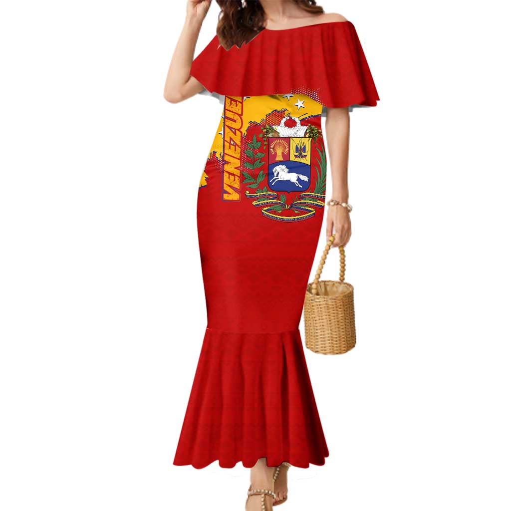 Venezuela Family Matching Mermaid Dress and Hawaiian Shirt with National Coat of Arms Flag Map Spirit