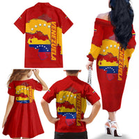 Venezuela Family Matching Off The Shoulder Long Sleeve Dress and Hawaiian Shirt with National Coat of Arms Flag Map Spirit