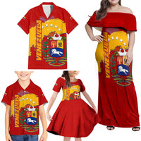Venezuela Family Matching Off Shoulder Maxi Dress and Hawaiian Shirt with National Coat of Arms Flag Map Spirit