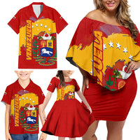 Venezuela Family Matching Off Shoulder Short Dress and Hawaiian Shirt with National Coat of Arms Flag Map Spirit