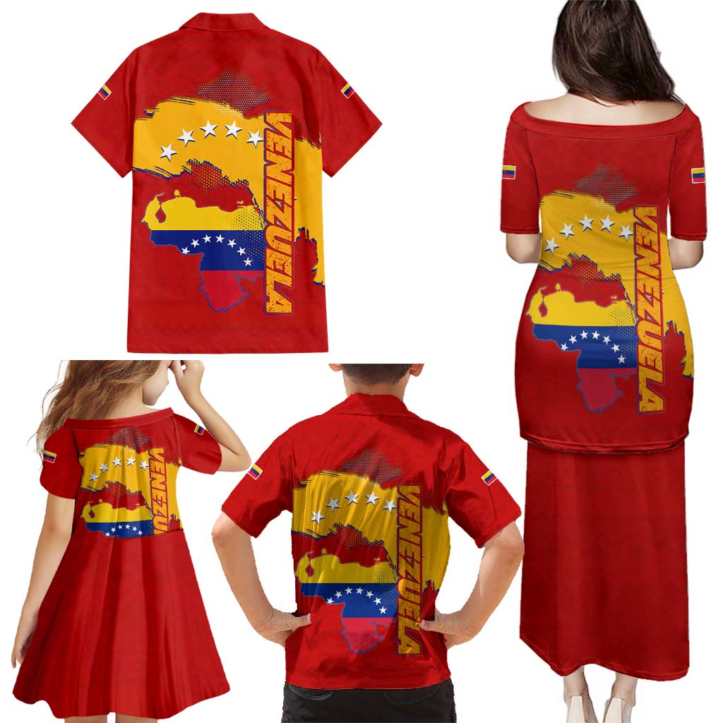 Venezuela Family Matching Puletasi and Hawaiian Shirt with National Coat of Arms Flag Map Spirit