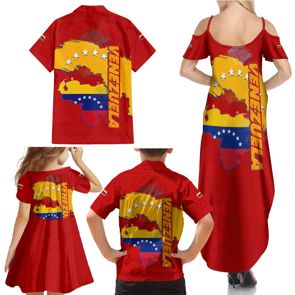 Venezuela Family Matching Summer Maxi Dress and Hawaiian Shirt with National Coat of Arms Flag Map Spirit