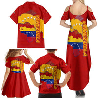 Venezuela Family Matching Summer Maxi Dress and Hawaiian Shirt with National Coat of Arms Flag Map Spirit