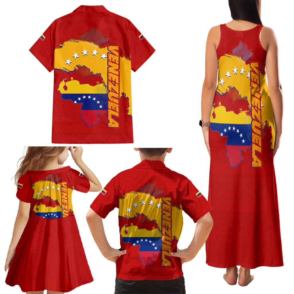 Venezuela Family Matching Tank Maxi Dress and Hawaiian Shirt with National Coat of Arms Flag Map Spirit
