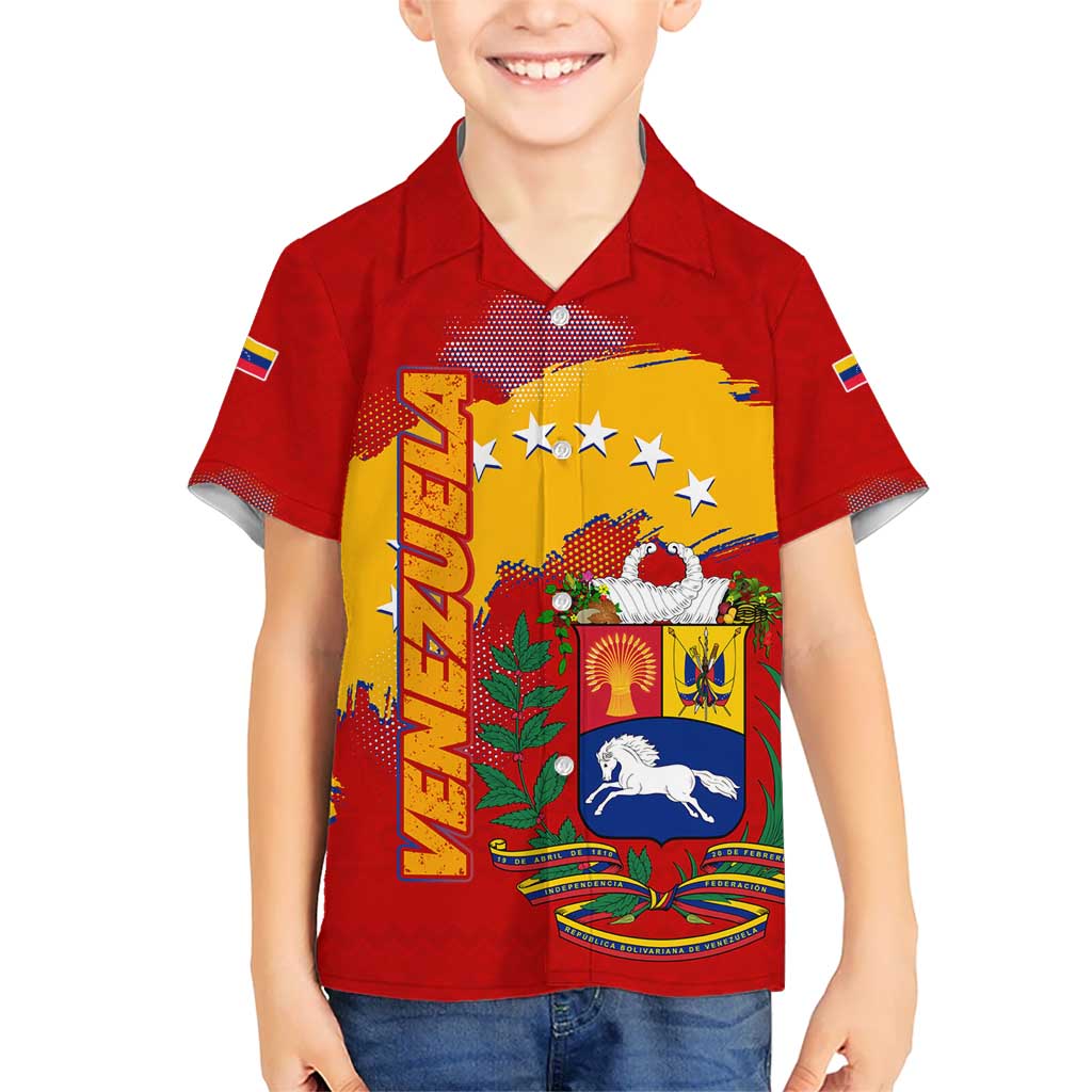 Venezuela Kid Hawaiian Shirt with National Coat of Arms Flag Map Spirit