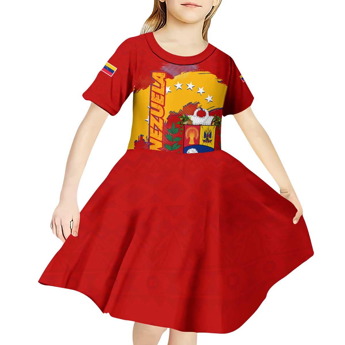 Venezuela Kid Short Sleeve Dress with National Coat of Arms Flag Map Spirit