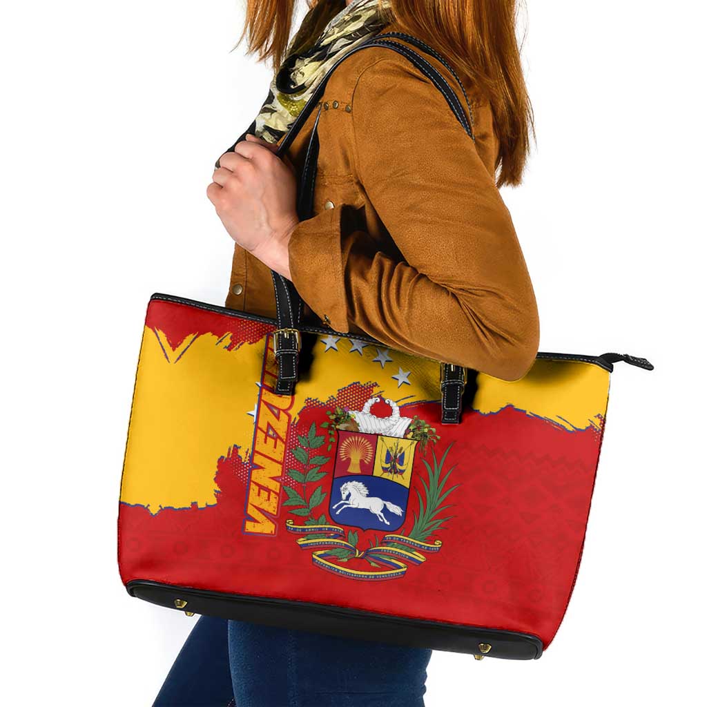 Venezuela Leather Tote Bag with National Coat of Arms Flag Map Spirit