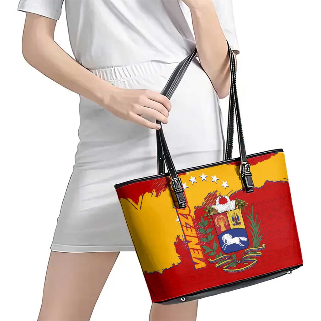 Venezuela Leather Tote Bag with National Coat of Arms Flag Map Spirit