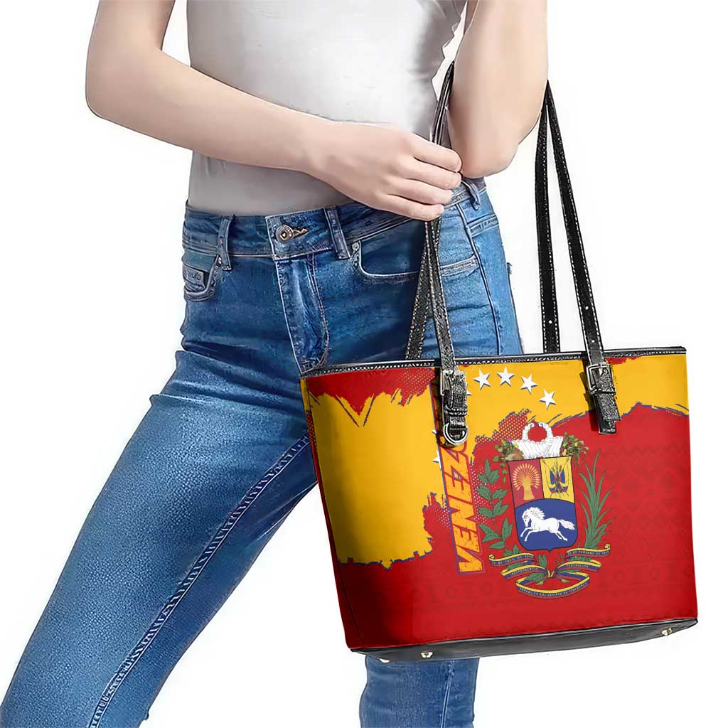 Venezuela Leather Tote Bag with National Coat of Arms Flag Map Spirit