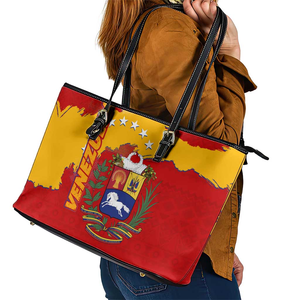 Venezuela Leather Tote Bag with National Coat of Arms Flag Map Spirit