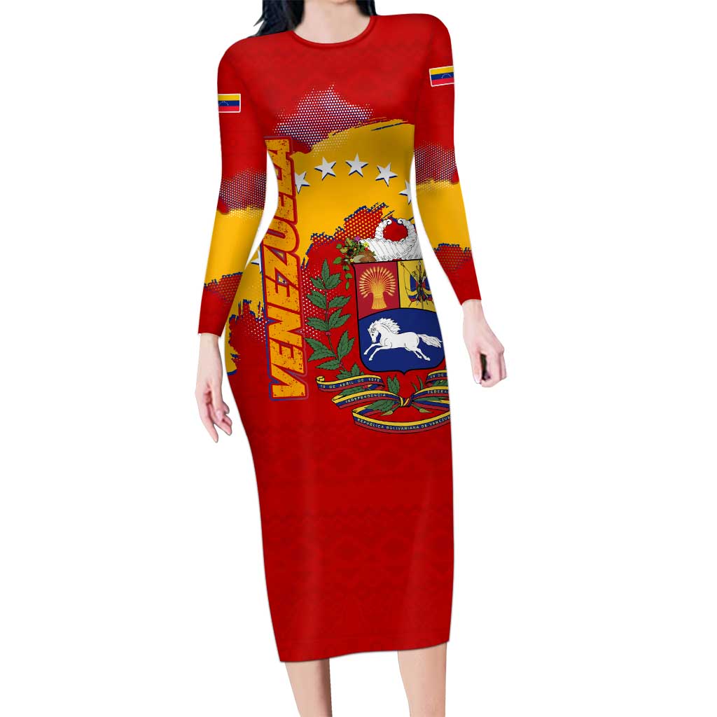 Venezuela Long Sleeve Bodycon Dress with National Coat of Arms Flag Map Spirit