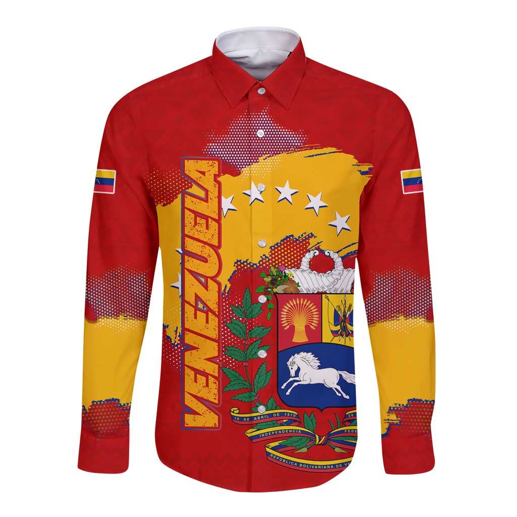 Venezuela Long Sleeve Button Shirt with National Coat of Arms Flag Map Spirit
