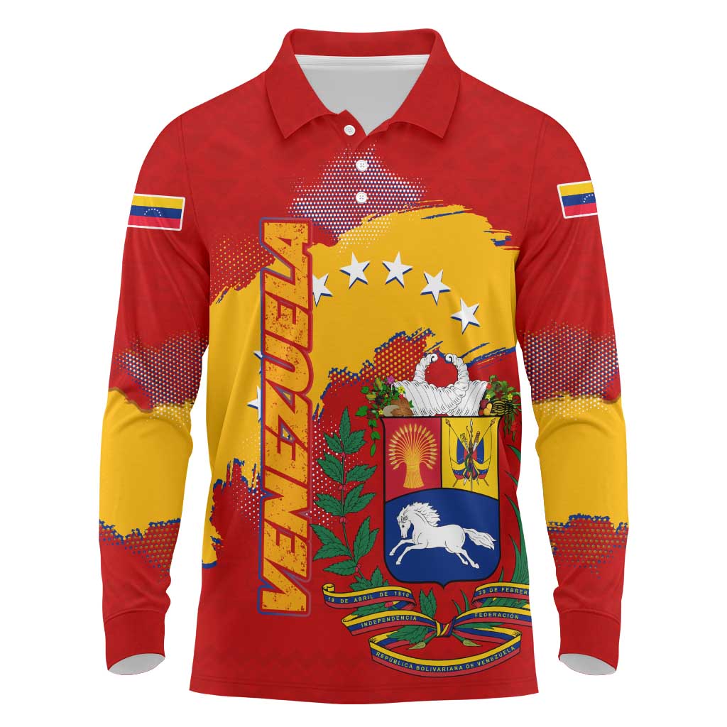 Venezuela Long Sleeve Polo Shirt with National Coat of Arms Flag Map Spirit