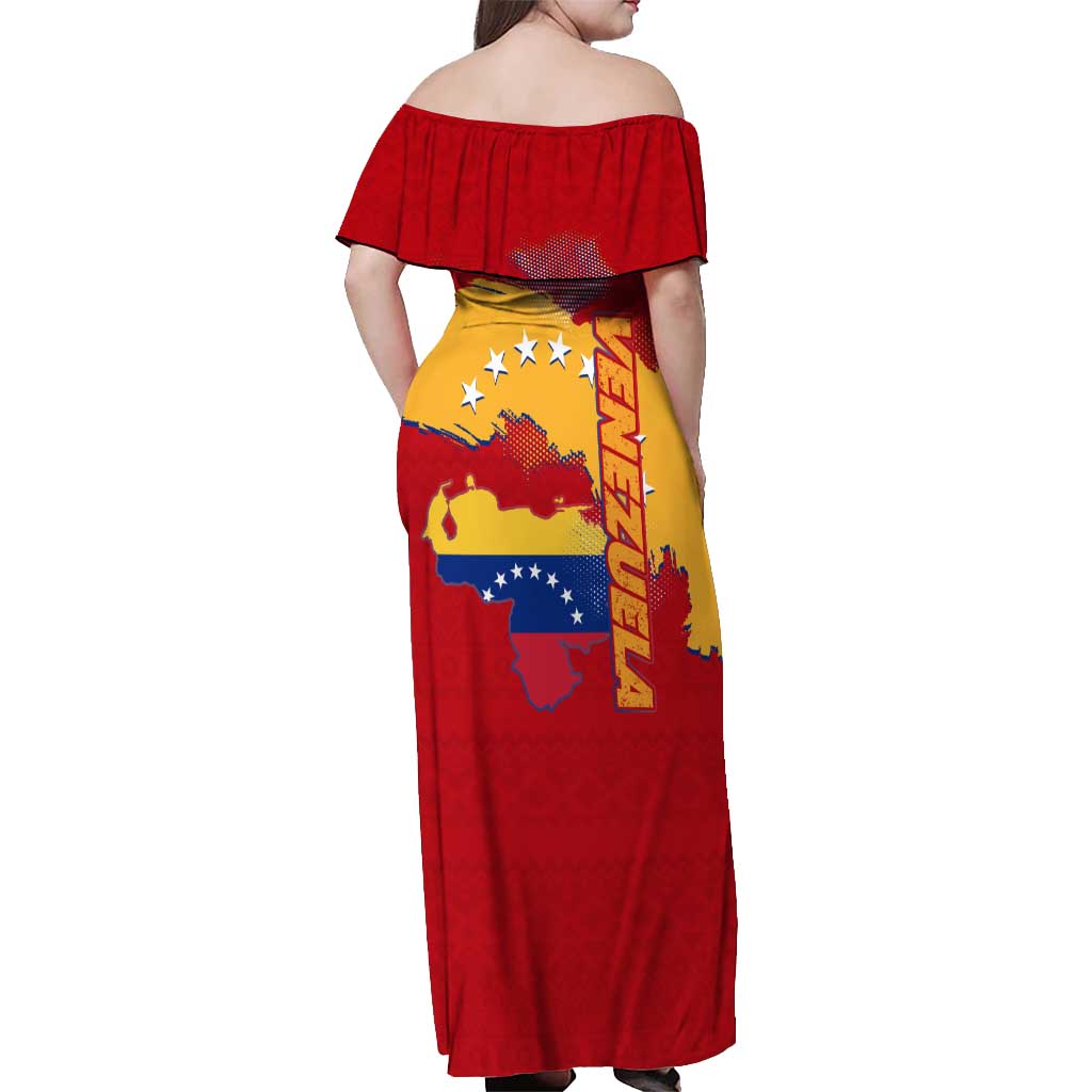 Venezuela Off Shoulder Maxi Dress with National Coat of Arms Flag Map Spirit