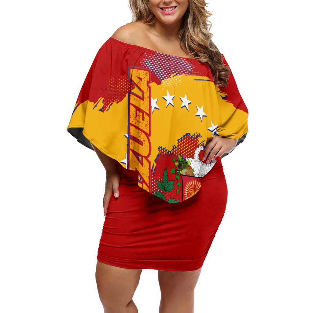 Venezuela Off Shoulder Short Dress with National Coat of Arms Flag Map Spirit
