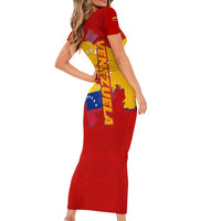 Venezuela Short Sleeve Bodycon Dress with National Coat of Arms Flag Map Spirit